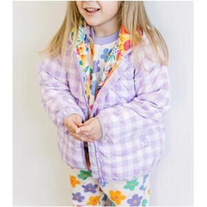 Poppy Kids Co Baby Purple Gingham Louie Floral Puffer Jacket Size 3T